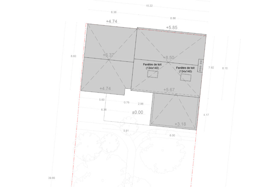 Plan de toiture - Projet d'extension et de surélévation d'une maison individuelle à Cholet